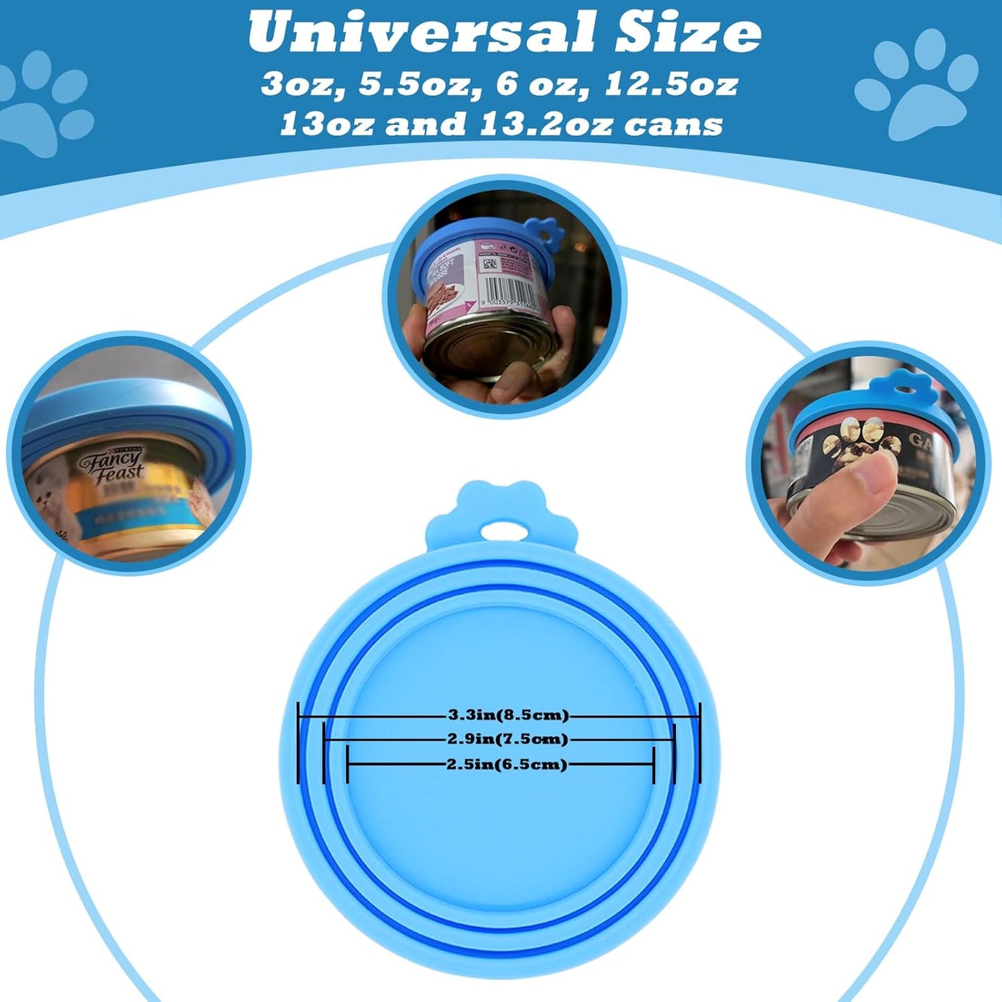 Pet Can Opener & 3 Pcs Cat Food Can Lids | Universal BPA Free Silicone Covers & Multi-Function Wet Food Spoon for Cat and Dog Food(Dark Blue)