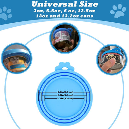 Pet Can Opener & 3 Pcs Cat Food Can Lids | Universal BPA Free Silicone Covers & Multi-Function Wet Food Spoon for Cat and Dog Food(Dark Blue)