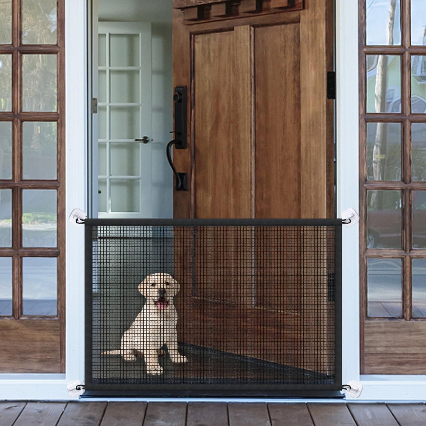 Mesh Dog Gates for Pets, Magic Pet Gate for The House, Portable Indoor Puppy Safety Fence Guard for Stairs and Doorways, Easy Install Anywhere,60" W x 30" H, 8 Hooks