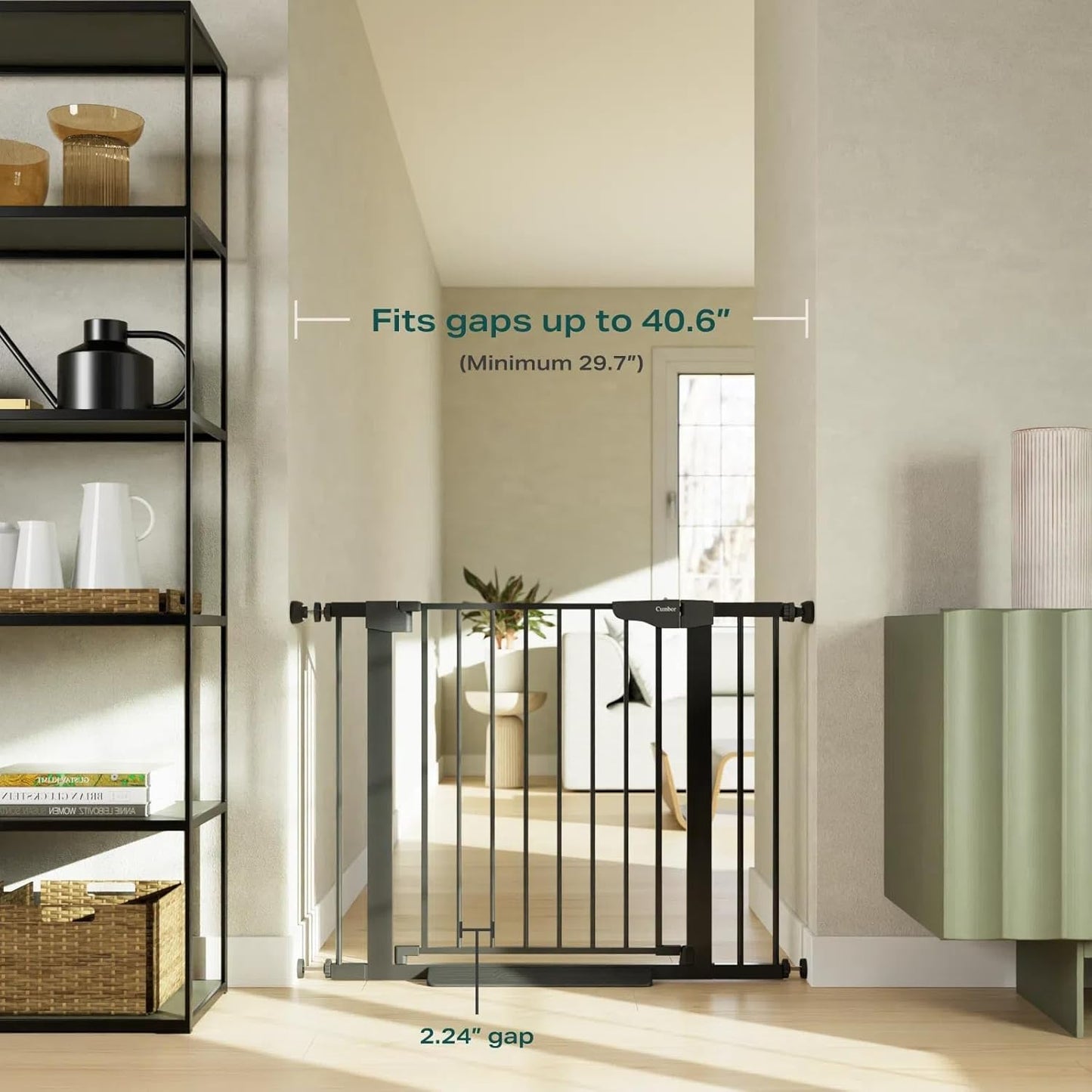Cumbor 36.6-64" Extra Wide Baby Gate for Stairs, Dog Gates for Doorways, Auto-Close Pet Gate Indoor, Pressure Mounted Walk Through Safety Child Gate for Kids Toddler, Tall Pet Puppy Fence Gate, Brown