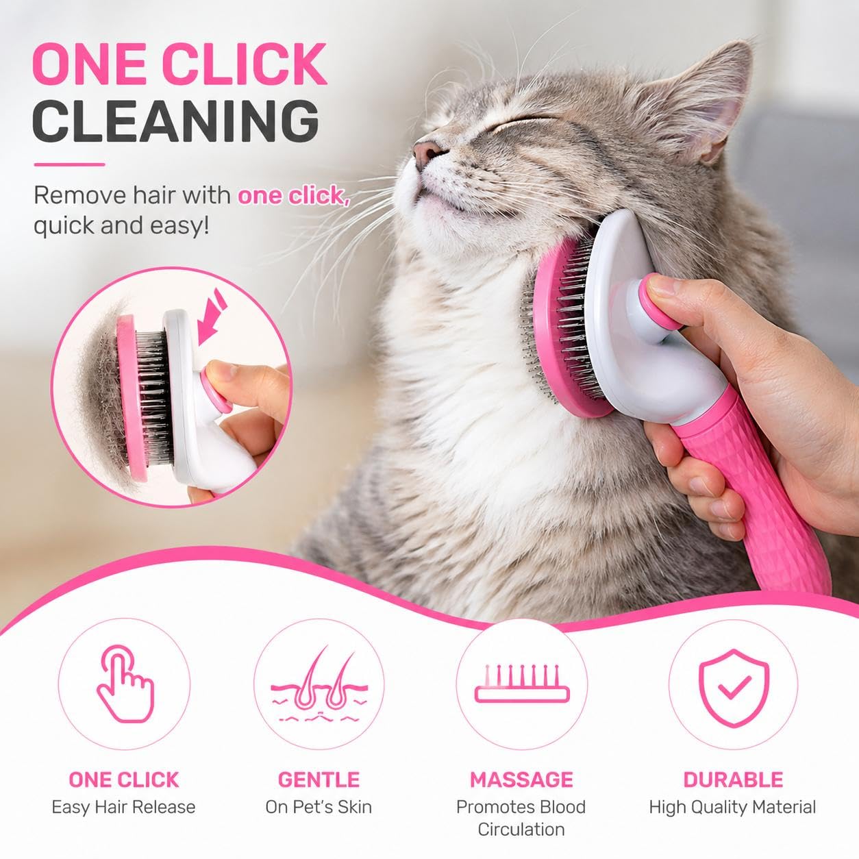Pet Grooming Deshedding Brush, Self-Cleaning Massaging Brush for Dogs and Cats, Short and Long Hair (Blue)