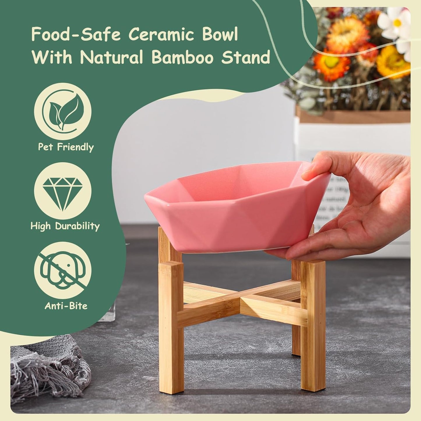 Ceramic Tilted Raised Cat Bowl - Elevated Food Bowl for Indoor Cats & Small Dogs - Shallow Wide Whisker-Friendly Design - Pet Dish Suitable for Feeding Dry, Wet, Treats & Canned Food - White