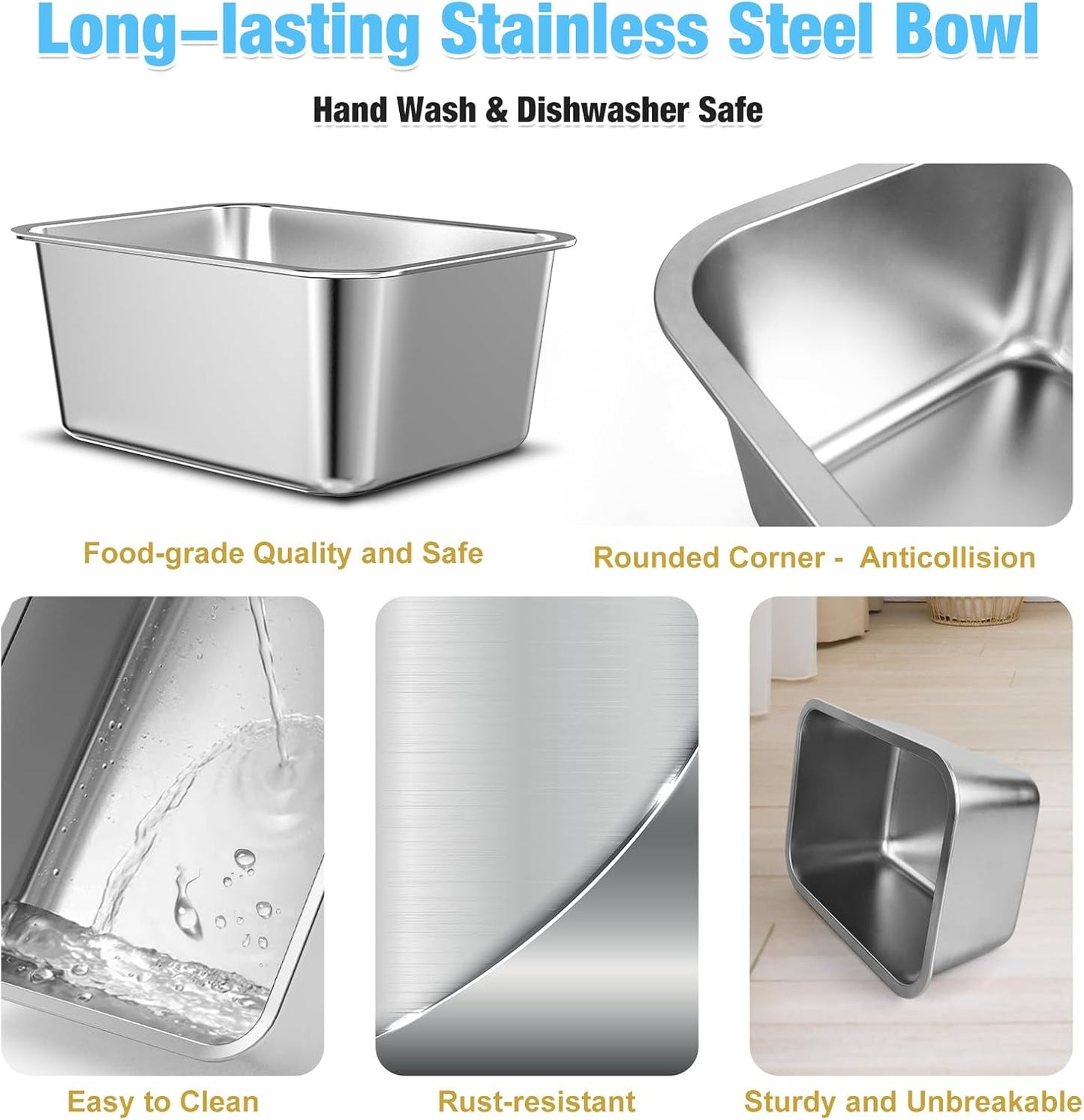 2.4 Gallon Elevated Large Dog Water Bowl,14" Raised Stainless Steel Bowl with Stand for Large Breed, Full Metal Dog Feeding Station for Relief Joint Pressure, Easy Clean for Indoor & Outdoor Uses
