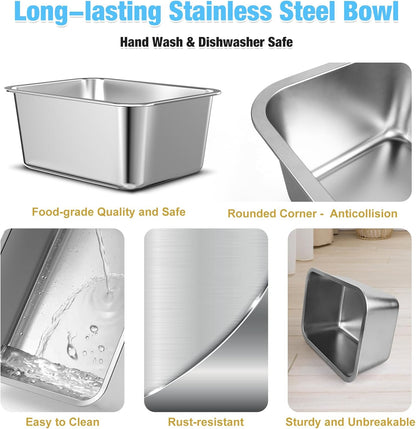 2.4 Gallon Elevated Large Dog Water Bowl,14" Raised Stainless Steel Bowl with Stand for Large Breed, Full Metal Dog Feeding Station for Relief Joint Pressure, Easy Clean for Indoor & Outdoor Uses