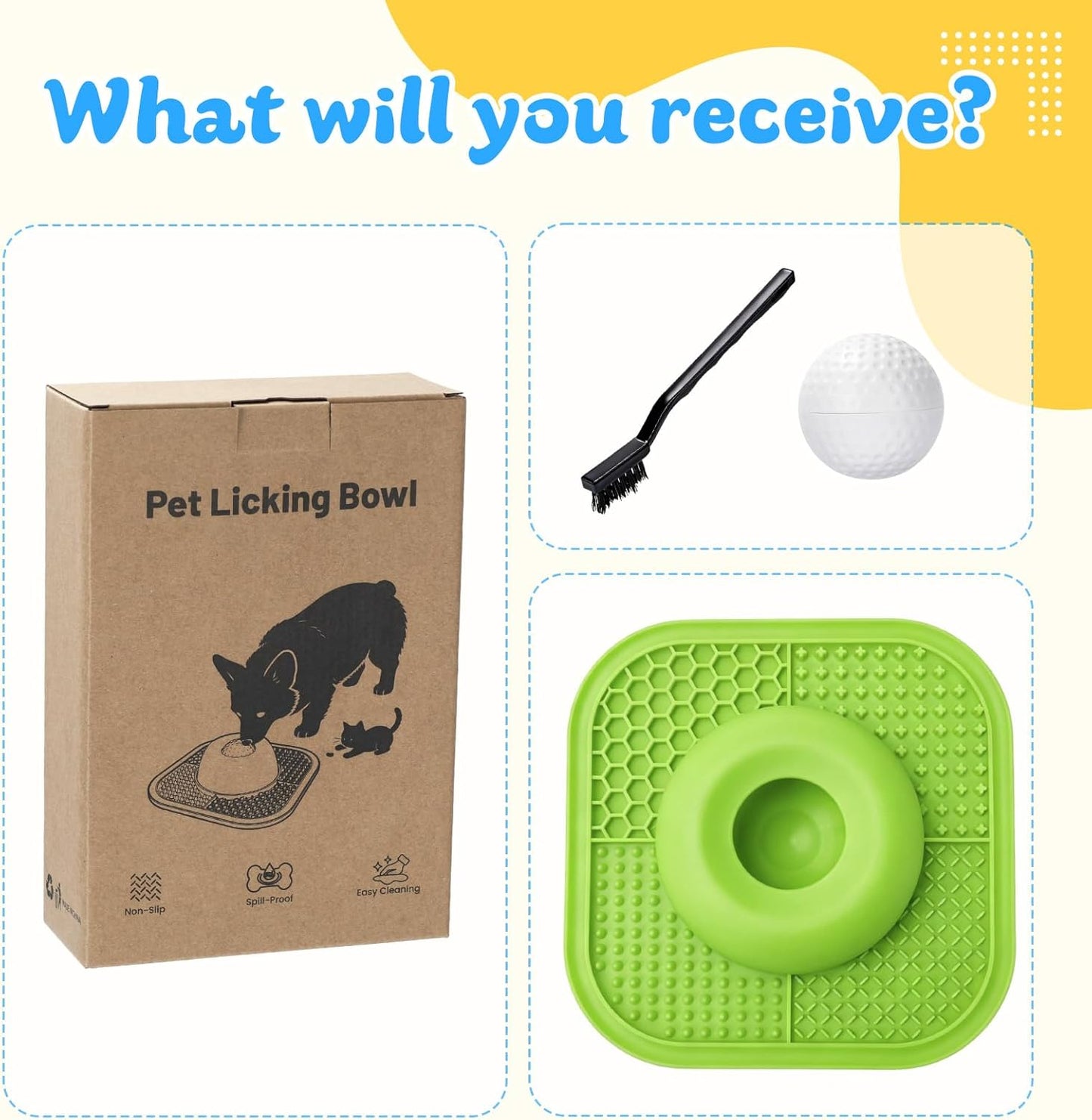 Slow Feeder Dog Bowls & Lick Mat for Liquid and Thick Treat, Anti-Slip Dog Lick Bowl with Interactive Rolling Ball, 5/6 Cup Pup Licking Toy for Large Medium Small Dogs and Cats Blue