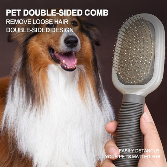 2-in-1 Double-Sided Dog Brush for Shedding Pin&Bristle Deshedding Dog Brush Pet Grooming Brush for Short&Long Haird Dogs and Cats Remove Loose Hair Knots Tangles