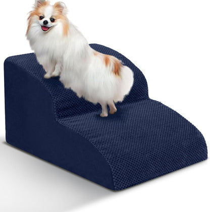 Dog Stairs for Small Dogs - High Density Foam Dog Ramp, Extra Wide Pet Steps with Non-Slip Bottom for High Beds, Couche and Sofa, Best for Pet Injured, Older Dogs Cats (Grey, 4 Steps)