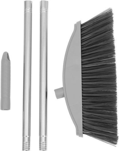 BESTonZON Pet Hair Broom with Large Plastic Angle Head Household Sweep Broom for Indoor and Outdoor Floor Cleaning Nordic Gray Long Handle for Efficient Hair and Garbage Removal
