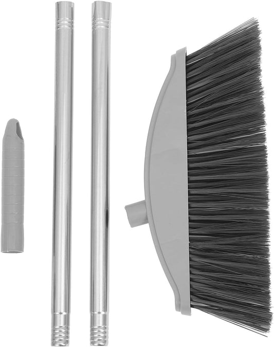 BESTonZON Pet Hair Broom with Large Plastic Angle Head Household Sweep Broom for Indoor and Outdoor Floor Cleaning Nordic Gray Long Handle for Efficient Hair and Garbage Removal