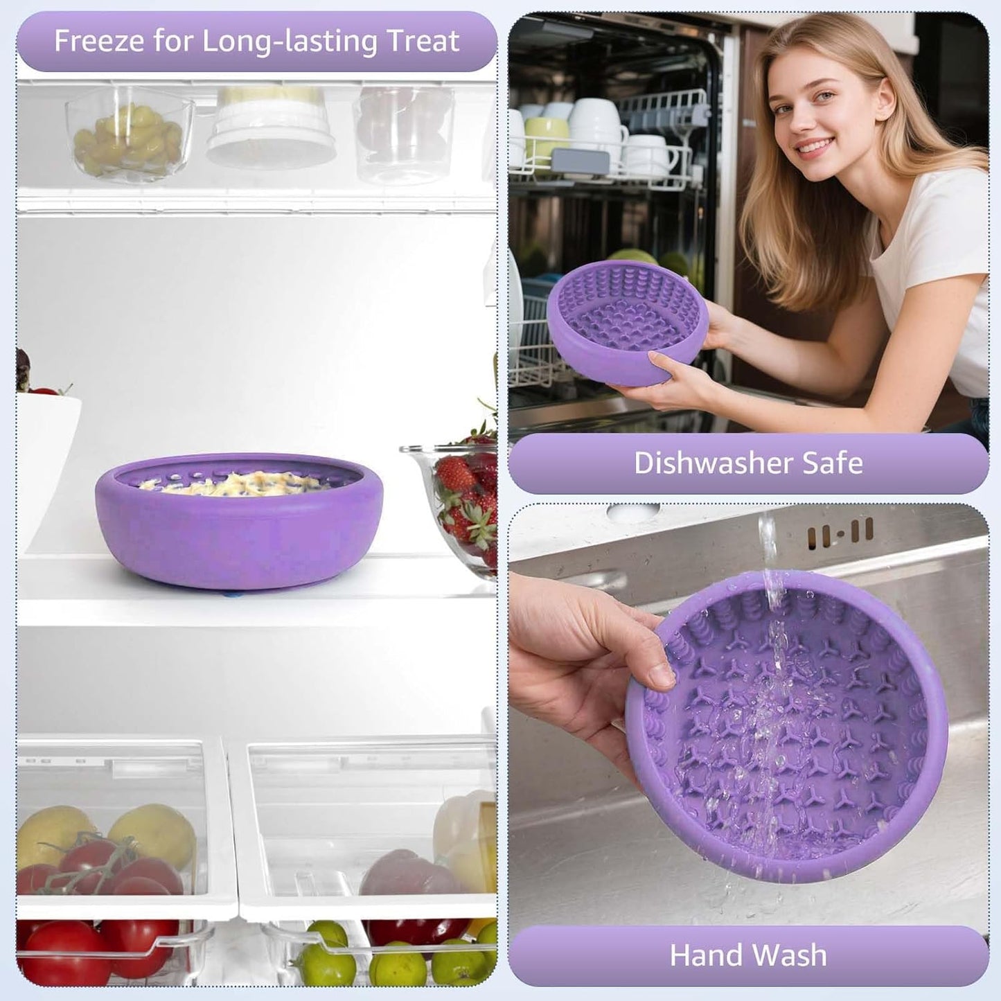Dog Lick Bowl, ZOURYNUA Non-Slip Slow Feeder Dog Bowls, Enrichment Licking Mat for Distraction, Anxiety Relief Treat Dispenser Freezer, BPA Free Silicone & Dishwasher Safe (Pink, Small)