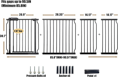 Extra Wide 76.4-81 Inch Large Baby Gates for Stairs, Doorways - No Drilling, Pressure Mounted Pet Gates for Kids & Dogs