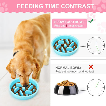 Anipaw Slow Feeder Dog Bowls 3 in 1 Stainless Steel Food and Water Bowls with Non-Spill and Skid Silicone Mat to Slow Down Eating for Large Medium Small Breed Size Dogs and Cats