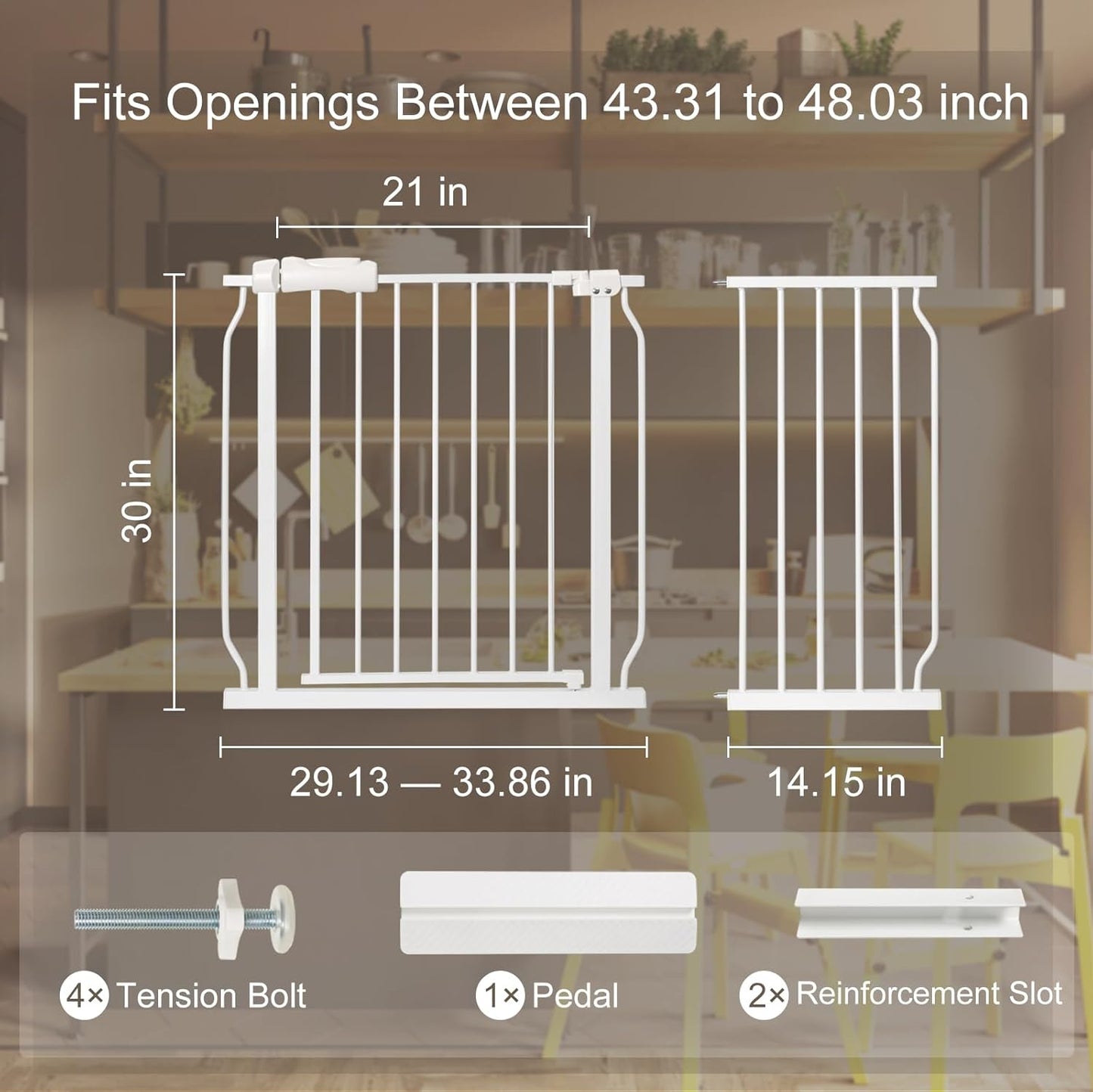 Extra Wide Baby Gate with Door Pressure Mounted 57.48-62.20 Inch,Child Baby Gates for Doorways No Drilling,Walk Through Dog Gate Indoor for The House Kitchen Stairs,White