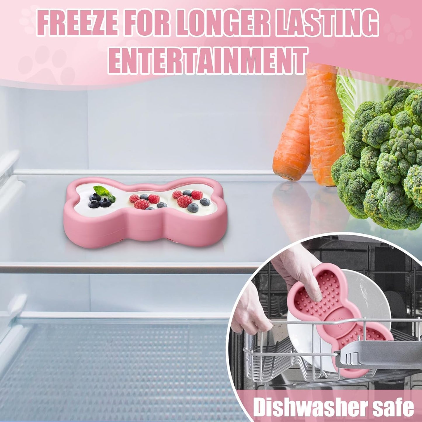 Freeze Dog Lick Bowl, Animire Non-Slip Slow Feeder Lick Mat for Dogs, Silicone Dog Enrichment Bowl for Distraction Anxiety Relief Boredom, BPA Free, Dishwasher Safe(Rose,S)
