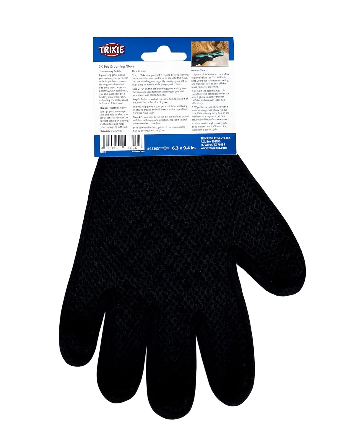 TRIXIE Pet Grooming Glove for Dogs and Cats, Cleans and Gently Softens Coat