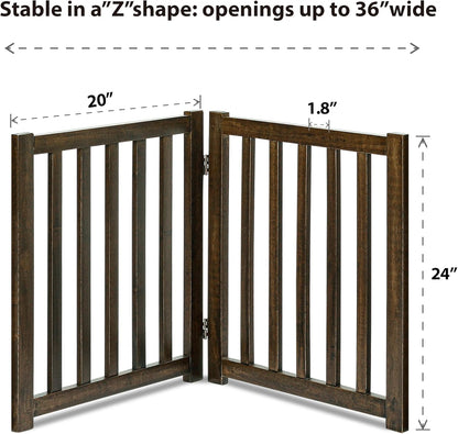 LZRS 2-Panel Wooden Free Standing Foldable Dog Gate Indoor – Solid Hardwood 24" High, Step-Over Safety Pet Gate for Doorways, Stairs & Small Spaces - Indoor Use, White