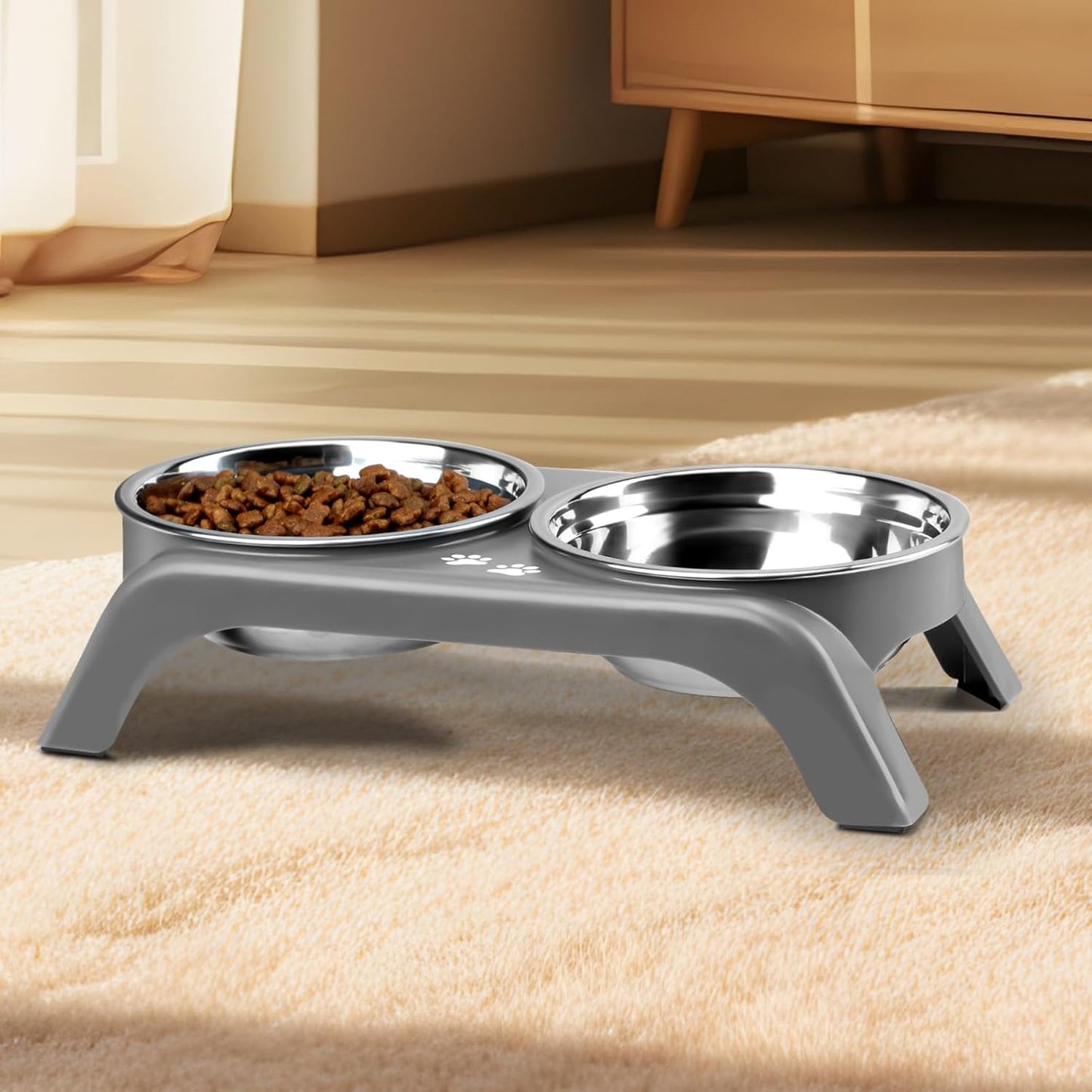COMESOON Elevated Dog Bowls, 4 Height Adjustable Raised Bowl Stand with 2 Thick 50oz Stainless Steel Food Bowls Non-Slip Feeder Adjusts to 3.7'', 9.2'', 10.75'', 12.36'' Black, (DB-W01)
