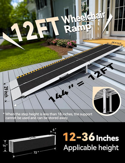 FACHNUO 2 Feet Portable Wheelchair Ramp, Non-Skid Aluminum Handicap Ramps with Handle, Folding Threshold Wheel Chair Ramp for Home Steps, Stairs, Entry, Doorways, Applicable Height 2-6 inches