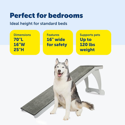 PetSafe CozyUp Wooden Bed Ramp for Cats & Dogs, Furniture-Grade with High-Traction Carpet Surface, Cherry