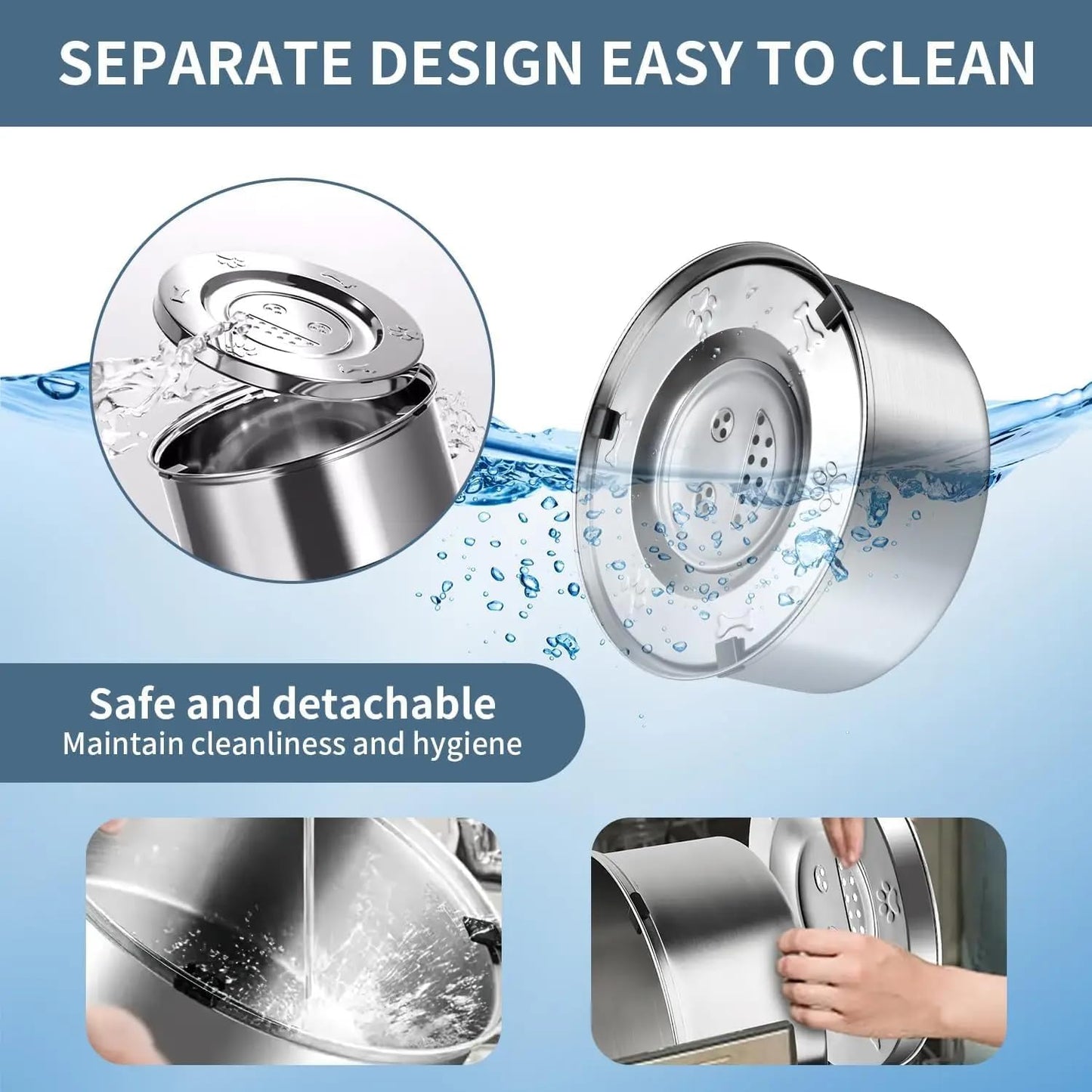 Stainless Steel Dog Water Bowl No Spill, 101oz/3L Pet Water Bowl for Dogs, Floating Disk Slow Drink Anti-Gulping Splash Proof Slow Feeder Bowls for Dog Cat, Travel Outdoor Car Home