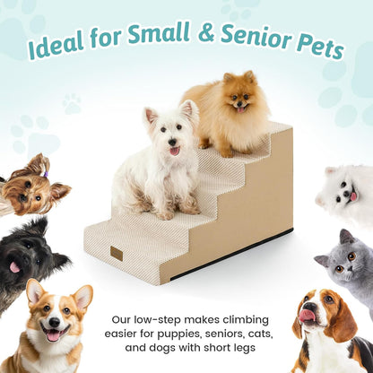 COZY KISS Dog Stairs for Small Dogs, 4 Tier Wider Pet Stairs for Couch and Beds, 17.7" H Non-Slip Dog Steps for Old Cats, Puppy, Small Medium Dogs, 17.7x23.6x17.7 inch, Beige