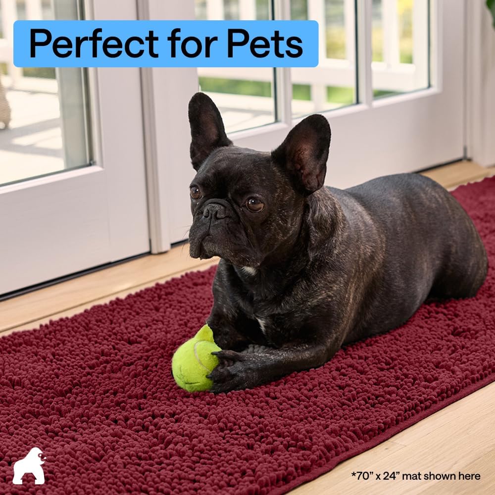 GORILLA GRIP SoakSTOPPER Dog Door Mat, 30x20 Machine Washable Rug Absorbent Doormat Captures Moisture Mud Dirt, Quick Dry Soft Chenille Entryway Rugs Indoor Entrance Mats for Dog Paws, Paw Grey