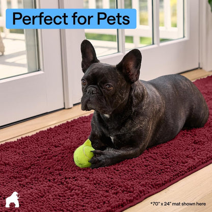 GORILLA GRIP SoakSTOPPER Dog Door Mat, 30x20 Machine Washable Rug Absorbent Doormat Captures Moisture Mud Dirt, Quick Dry Soft Chenille Entryway Rugs Indoor Entrance Mats for Dog Paws, Paw Grey