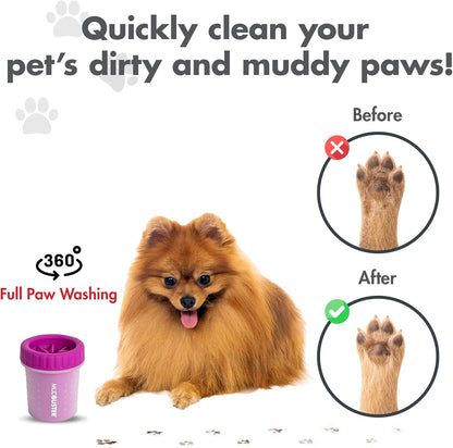 Dexas MudBuster Medium Dog Paw Cleaner in Fuchsia - Fits 1.5"-2.5" Wide Paws, Portable Paw Washer for Muddy Paws, Dog Paw Cleaning Cup with Gentle Silicone Bristles, Quick Clean Pet Paw Washer