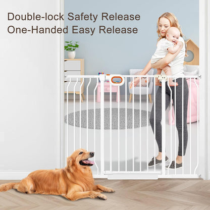 owlie 37.4" Extra Tall Wide Baby Gate for Stairs Doorways,47-57 Inch Extra Large Long Baby Gate with Door Indoor Safety Metal Pressure Mounted Pet Gate with Walk-Thru Auto Close, Black