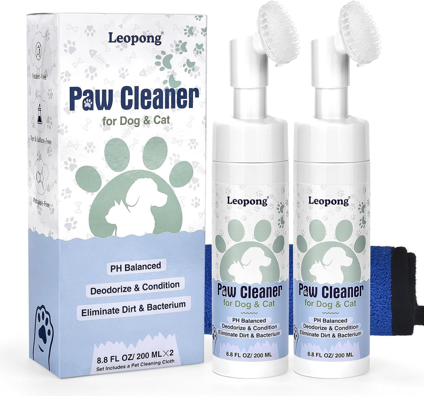 Leopong Dog Paw Cleaner,Dog Paw Wash Care for Dogs Large Medium Small XL Breed,2 Pack Waterless Foam with Silicone Scrubber, Dogs Cats Feet Paw Cleaner