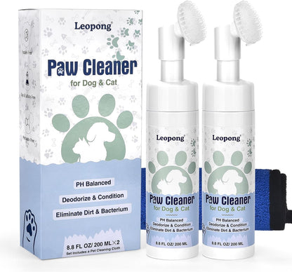 Leopong Dog Paw Cleaner,Dog Paw Wash Care for Dogs Large Medium Small XL Breed,2 Pack Waterless Foam with Silicone Scrubber, Dogs Cats Feet Paw Cleaner