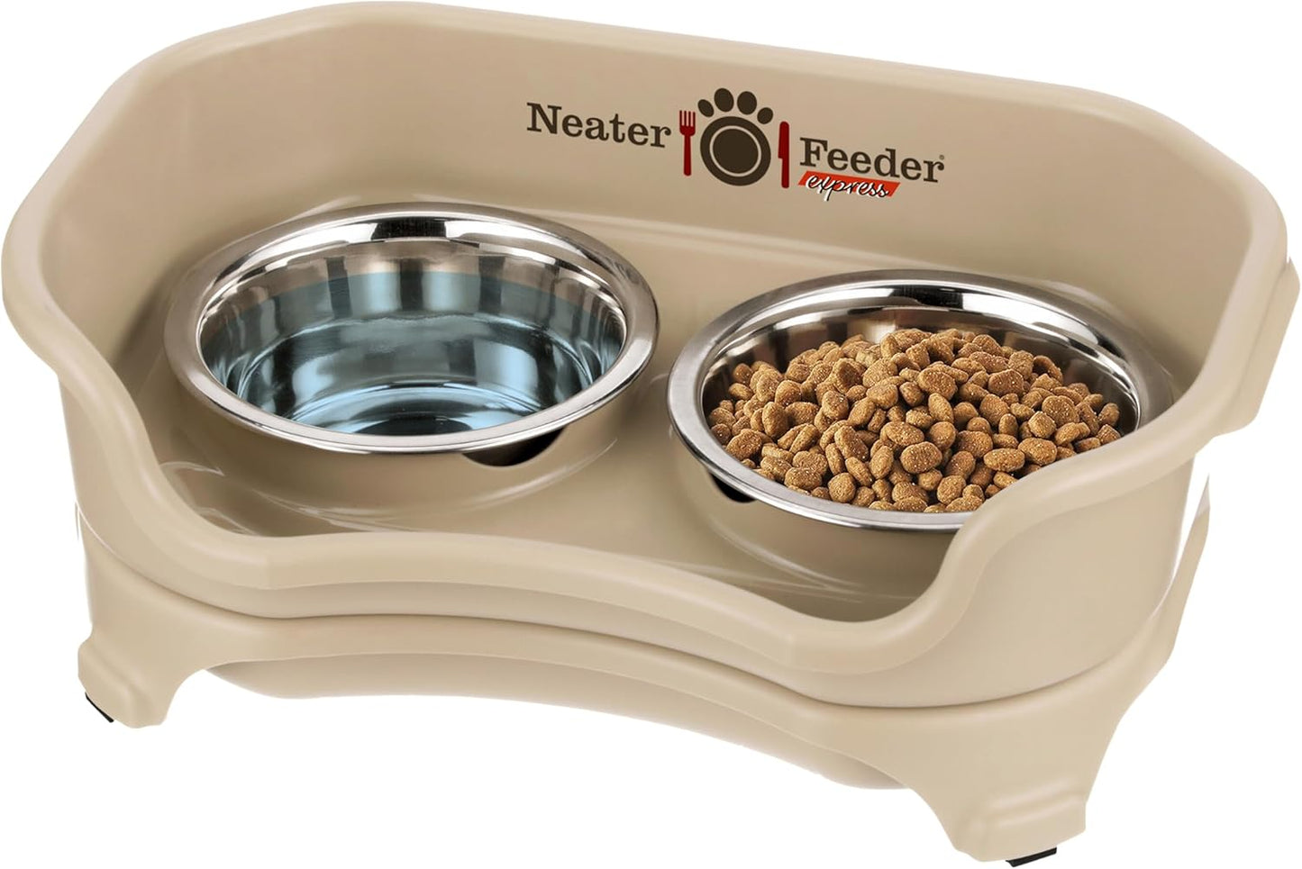 Neater Feeder Express Mess Proof Dog Bowls Elevated for Small Breeds under 15 Lb, Made in USA, No Spill Raised Dog Food Bowl Stand, Stainless Steel Food and Water Bowl Set, Feeding Station, Cappuccino