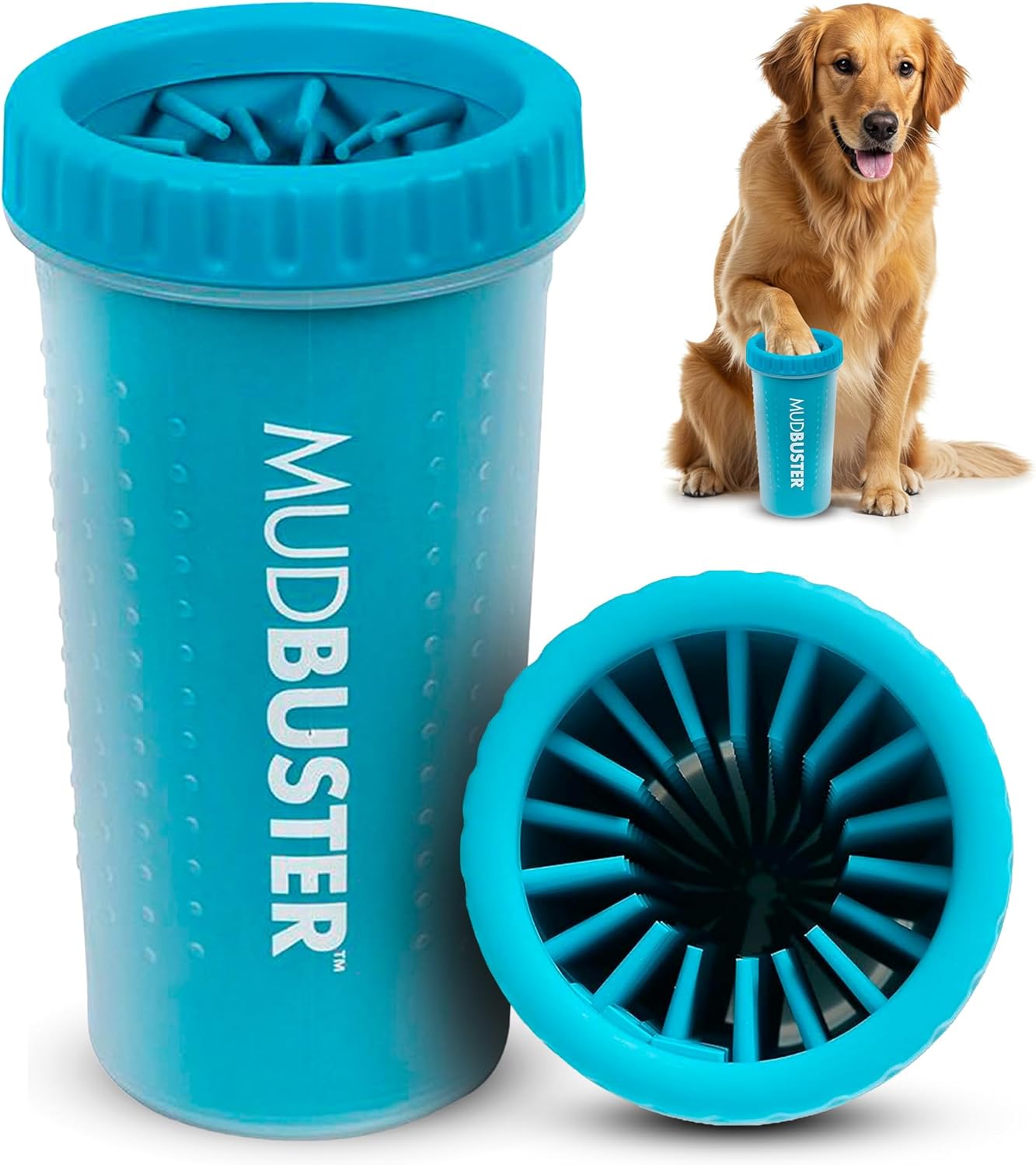 Dexas MudBuster Medium Dog Paw Cleaner in Fuchsia - Fits 1.5"-2.5" Wide Paws, Portable Paw Washer for Muddy Paws, Dog Paw Cleaning Cup with Gentle Silicone Bristles, Quick Clean Pet Paw Washer