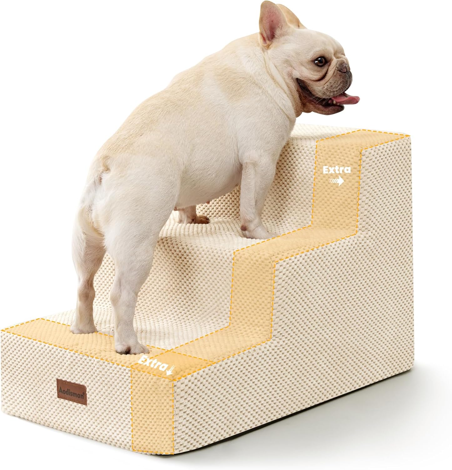 Aodisman Dog Stairs for Small Dogs, 3-Step Non-Slip Pet Stairs for Couch Sofa and Chair, Dog Bed Stairs for Puppy, Older Cat,Grey,13.6" H