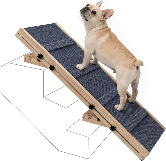Dog Ramp for Stairs – 36×14 inch Wooden Adjustable Pet Ramp for Small & Medium Dogs, Nonslip Folding Dog Stair Ramp with Safety Carpet Surface for Indoor Steps and Home Use (1, 36 '' × 14 '')