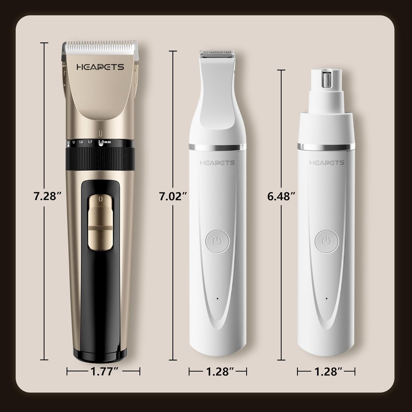 HEAPETS Dog Hair Clippers for Grooming Kit and Dog Paw Trimmer Nail Grinder for Grooming, Low Noise Rechargeable Cordless, Shaver Grooming Supplies for Pet Cats Dogs (Black, White)