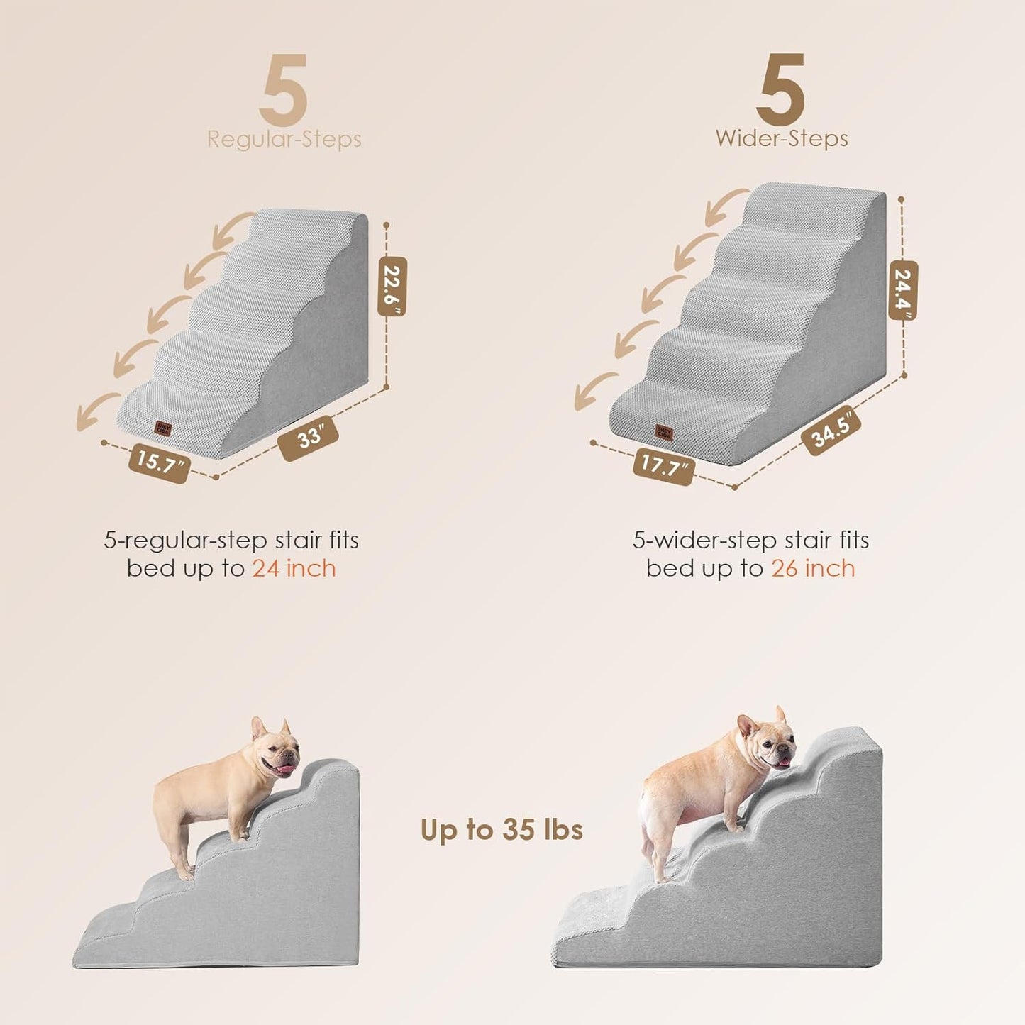 EHEYCIGA Curved Dog Stairs Ramp for High Beds 19.7" H, 4-Step Dog Steps for Small Dogs and Cats, Pet Stairs for High Bed Climbing, Non-Slip Balanced Pet Step Indoor, Grey