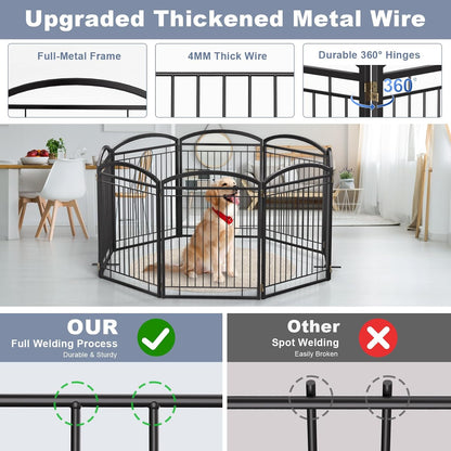 Full Metal Free Standing Dog Gate with Door for Indoor & Outdoor,96'' Extra Wide 32'' Tall Dog Gate for The Doorways,Large Openings,Decks,Porch,Pet Freestanding Safety Fence(4 Panels,Black)