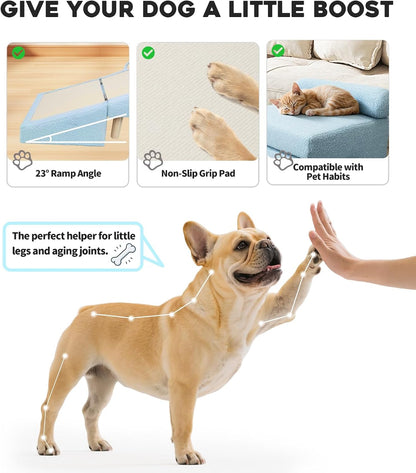 Dog Stairs for Small Dogs and Cats – 2-in-1 Dog Ramp for Couch and Low Bed, 16.5'' Foldable Wooden Pet Ramp, Sturdy Multi-Use Split Ottoman Design, Beige