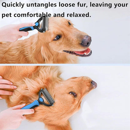 Pet Pro Grooming Tool, 2-in-1 Deshedding Dog Brush with 9/17 Teeth Undercoat Rake for Dogs & Cats, Dual-Sided Stainless Steel Pet Comb for Long Hair & Thick Coats, Non-Slip Ergonomic Handle (Pink-L)