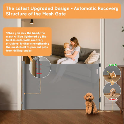 Retractable Baby Gate, 38" Extra Tall Mesh Dog Gate with Auto-Tension Design, 71" Wide One-Hand Operation Doorway Gates for Pets & Babies, No Bottom Rail Safety Gate for Hallways, Black
