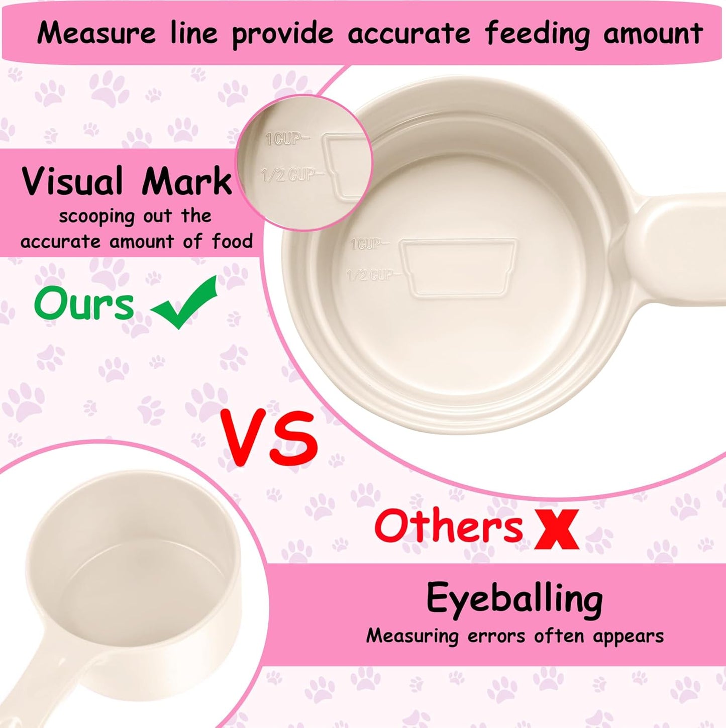 Joyinjojo Dog Food Scoop 1 Cup 1/2 Cup - Melamine Dog Food Measuring Cup, Pet Food Scoop for Dog Cat...Comfortable Long Handle for Easy to Scoop Food