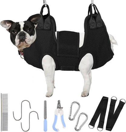 PatiencET Cat Grooming Hammock Pet Hammock Cat Nail Clipper Hammock for Nail Trimming Dog Sling for Nail Clipping Dog Hanging Harness (Black XS)