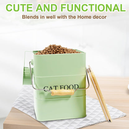 Dog Food storage container Dog Treats Jar,5~6 lb Metal food treats tin for Dog, pet snacks Canisters with wooden lid/handle/sevice scoop-Green