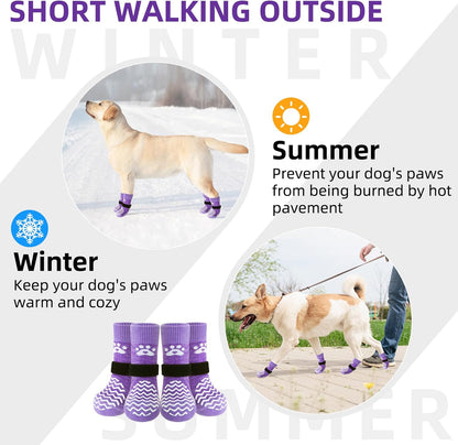 PUPTECK Anti Slip Dog Socks with Double Grippers for Hardwood Floors, Shoes for Hot/Cold Pavement, Boots & Paws Protectors to Prevent Licking, Traction Booties for Senior Small Large Dogs