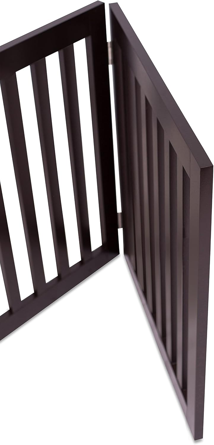 INTERNET'S BEST Dog Gate Indoor Freestanding Pet Barrier, Folding Wood Dog Fence, Extra Wide Doorway Puppy Gate, Indoor Animal Privacy Panel, Wooden Cat Fence - 4 Panel - 36", Espresso