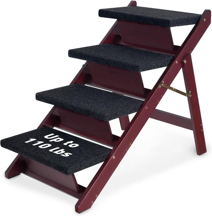 BRIKY Wooden Dog Stairs/Steps 19.5”H - Foldable 3 Steps Dog Steps for High Bed Couch Cars, Non-Slip Pet Stairs for Small Large Medium Dogs and Cats, No Assembly Required