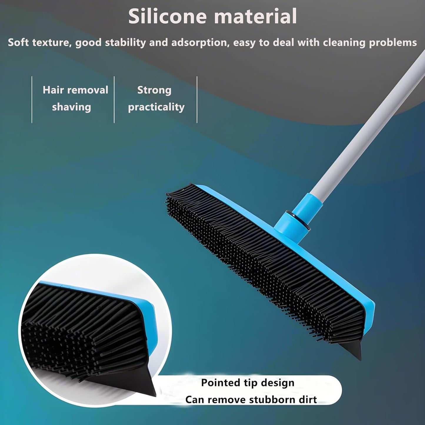 Pet Broom,Pet Hair Removal Broom, Rubber Carpet Broom Dog Hair Broom, Hair Broom for Carpet, Adjustable Handle Carpet Rake for Pet Hair Removal (Black)