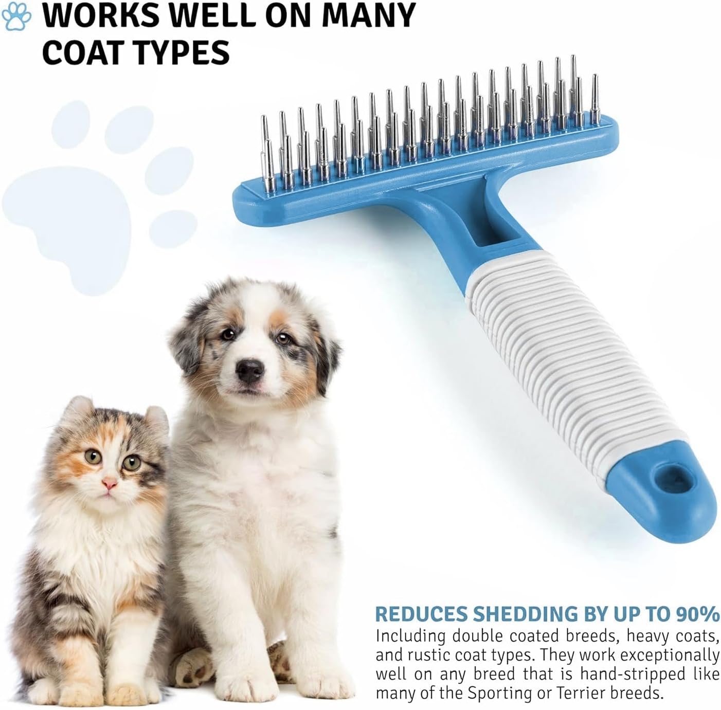 POODLIE Poodle Pet Dog Grooming Rake| Dematting Tool with Stainless Steel Shedding Comb for Pets | 2 Rows of Pins Gently Remove Loose or Tangled Hair from Undercoat | Purple Handle