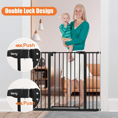 keny 29"-42.5" Baby Gate for Stairs, Auto Close Safety Dog Gate, Pressure Mounted Easy Walk Through Pet Gate for Doorways, Durable Stair Gate, 30" Tall, White
